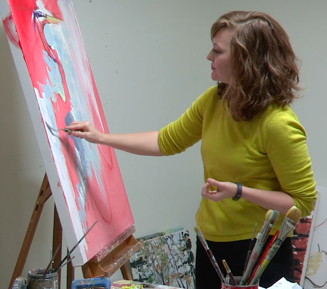 Denise Hopkins working with Oil Paints