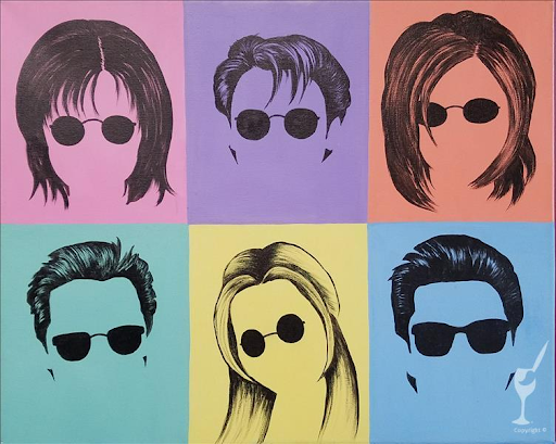 Friends faces with sunglasses in pop art form. 